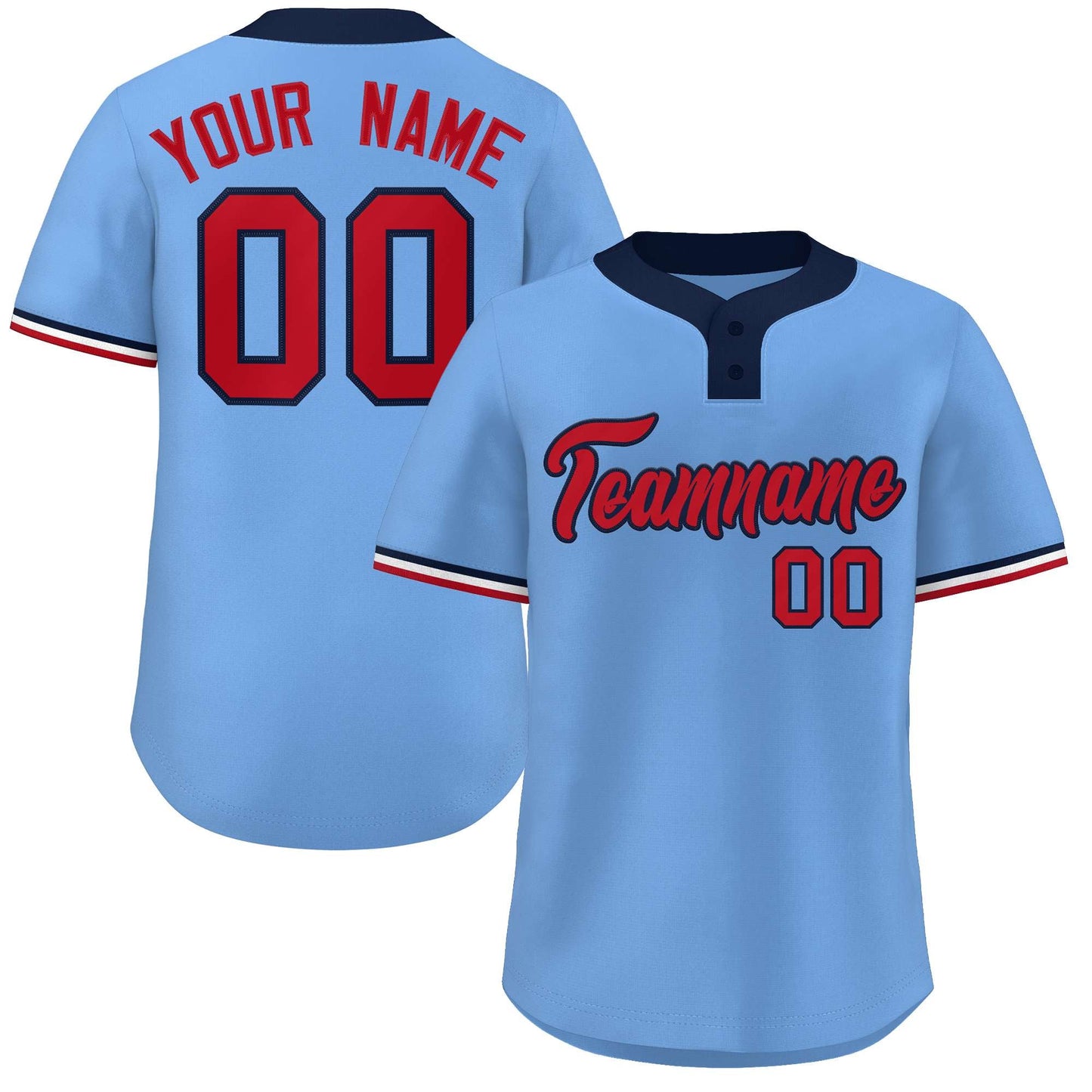 Custom Light Blue Red-Navy Classic Style Authentic Two-Button Baseball Jersey