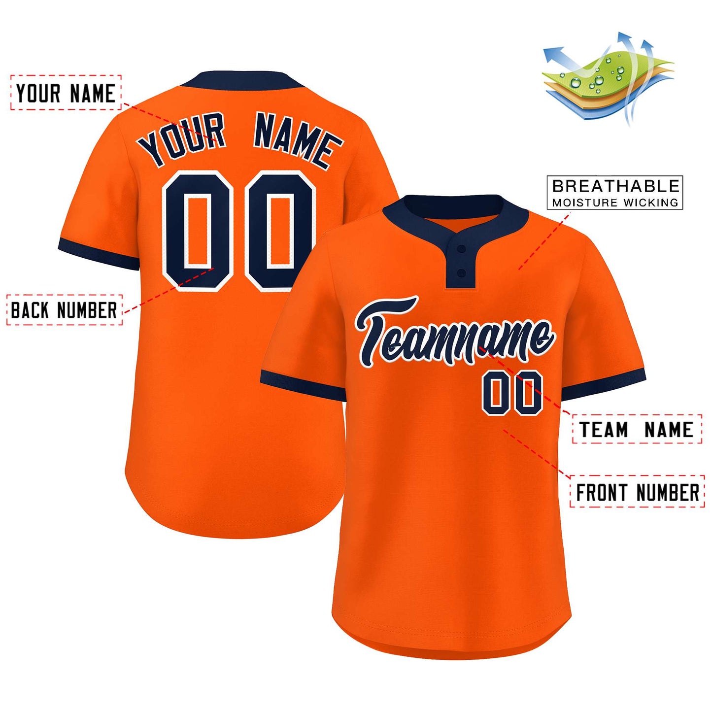 Custom Orange Navy-White Classic Style Authentic Two-Button Baseball Jersey