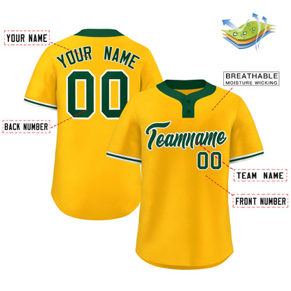 Custom Gold Kelly Green-White Classic Style Authentic Two-Button Baseball Jersey