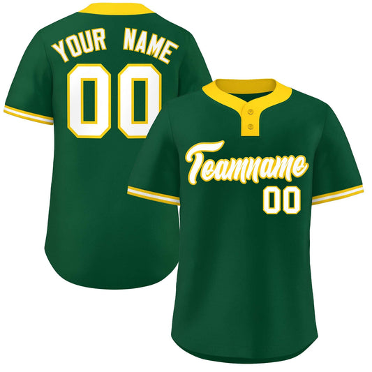 Custom Green White-Gold Classic Style Authentic Two-Button Baseball Jersey