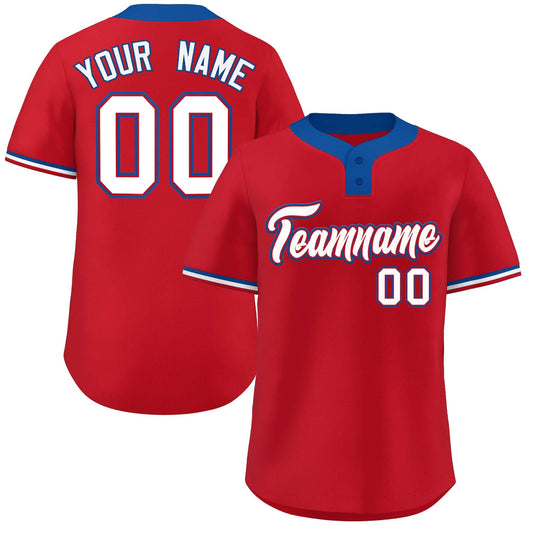 Custom Red White-Royal Classic Style Authentic Two-Button Baseball Jersey