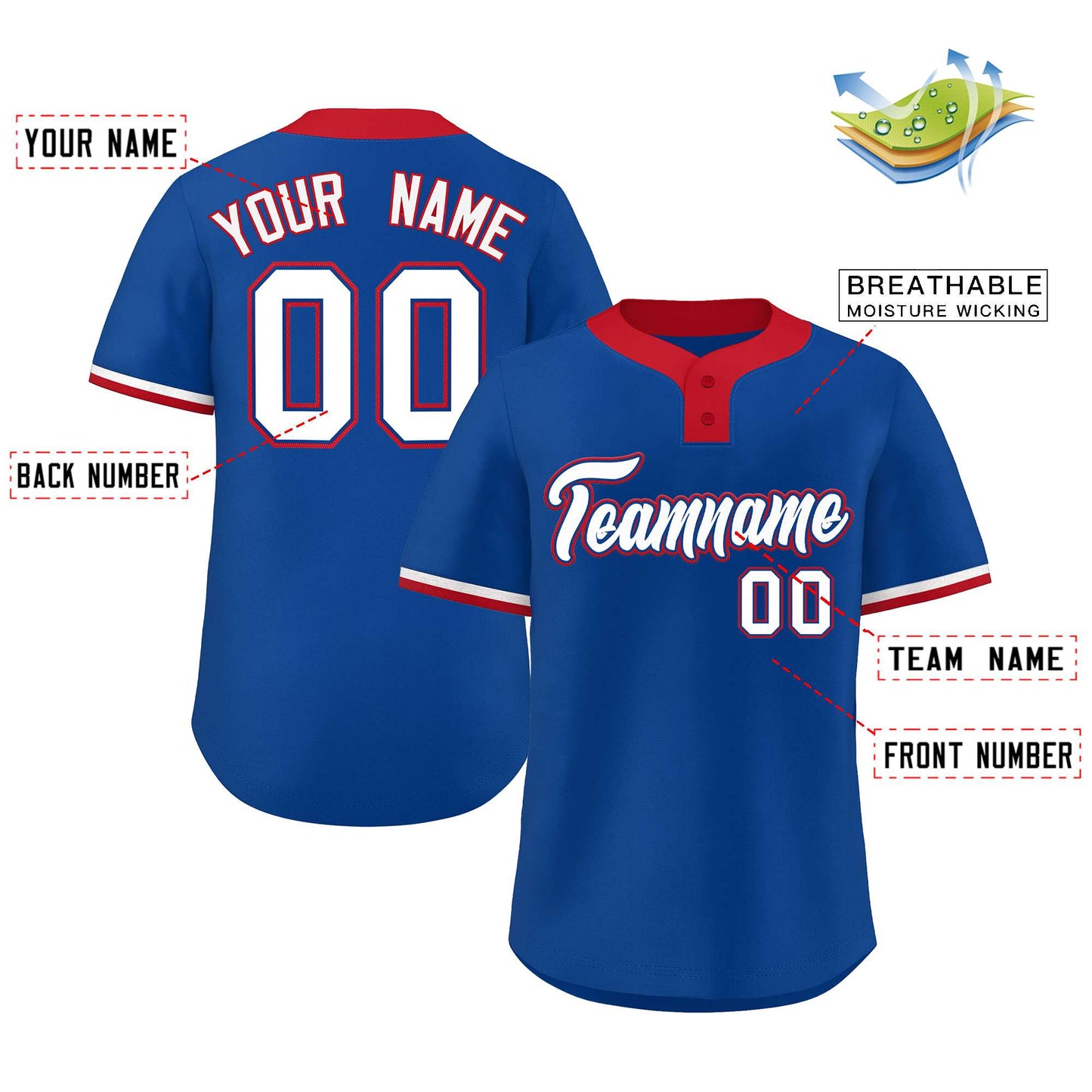 Custom Royal White-Red Classic Style Authentic Two-Button Baseball Jersey