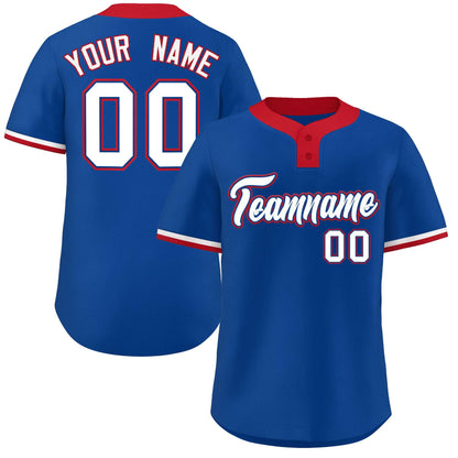 Custom Royal White-Red Classic Style Authentic Two-Button Baseball Jersey