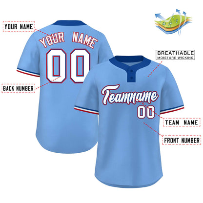 Custom Light Blue White-Red Classic Style Authentic Two-Button Baseball Jersey