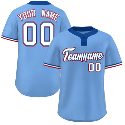 Custom Light Blue White-Red Classic Style Authentic Two-Button Baseball Jersey