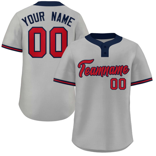 Custom Gray Red-Navy Classic Style Authentic Two-Button Baseball Jersey