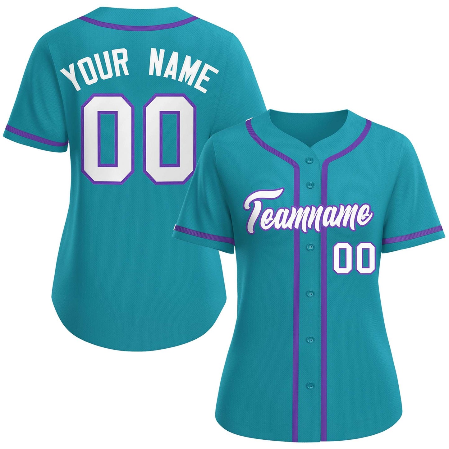 Custom Aqua White-Purple Classic Style Baseball Jersey For Women