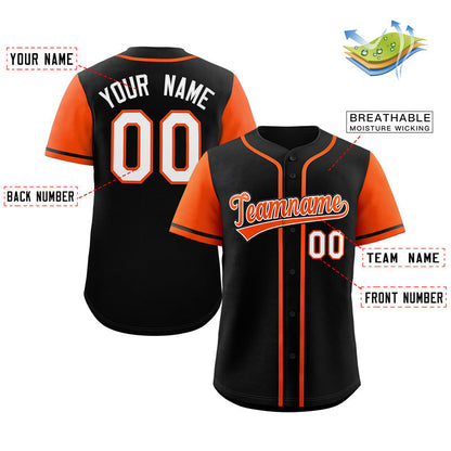 Custom Black Orange-White Raglan Sleeves Authentic Baseball Jersey