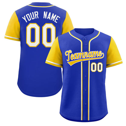 Custom Royal Gold-White Raglan Sleeves Authentic Baseball Jersey