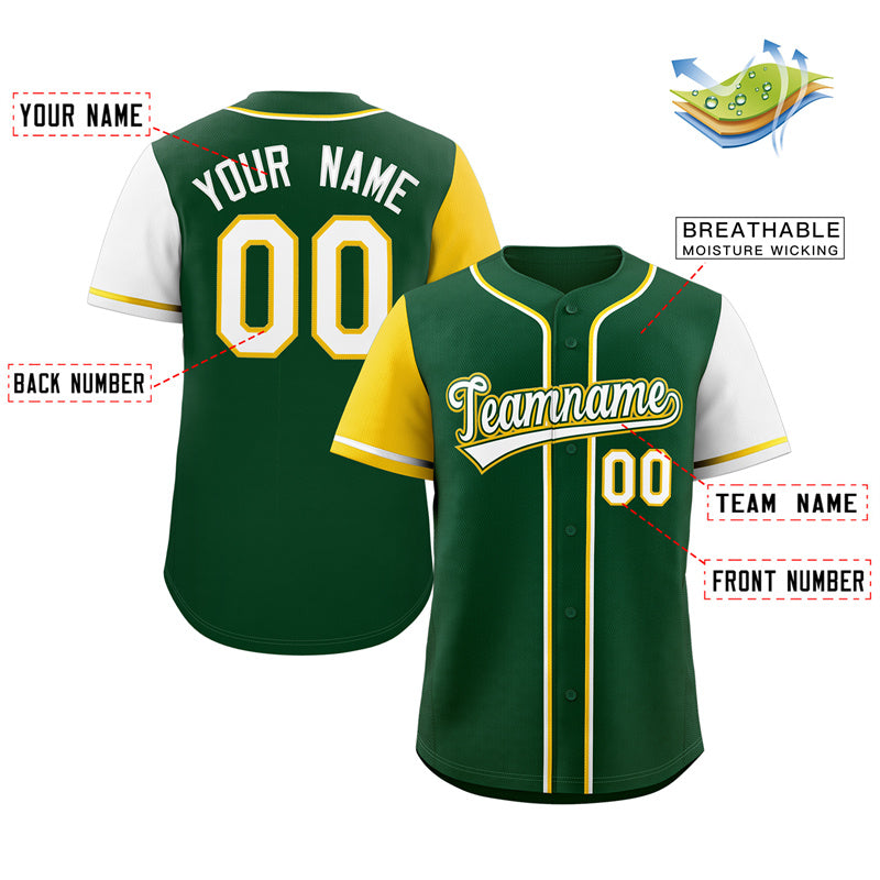 Custom Green White-Gold Raglan Sleeves Authentic Baseball Jersey