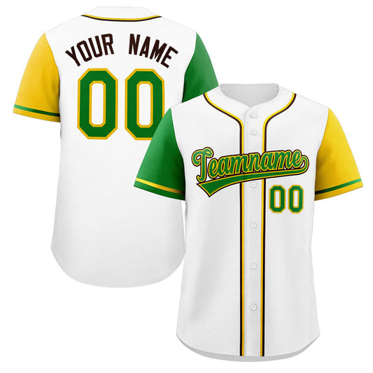 Custom White Kelly Green-Black Raglan Sleeves Authentic Baseball Jersey