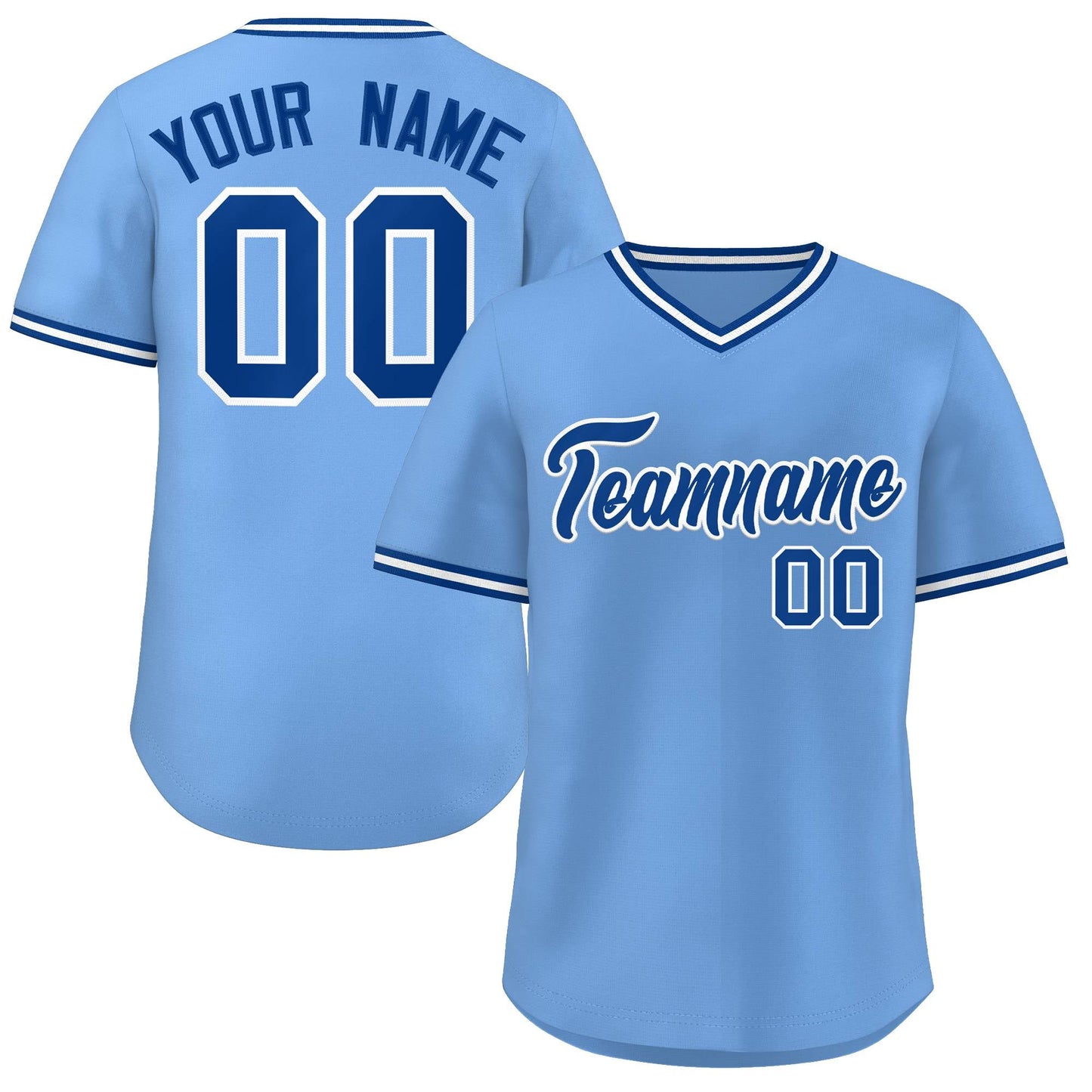 Custom Light Blue Royal-White Classic Style V-Neck Authentic Pullover Baseball Jersey