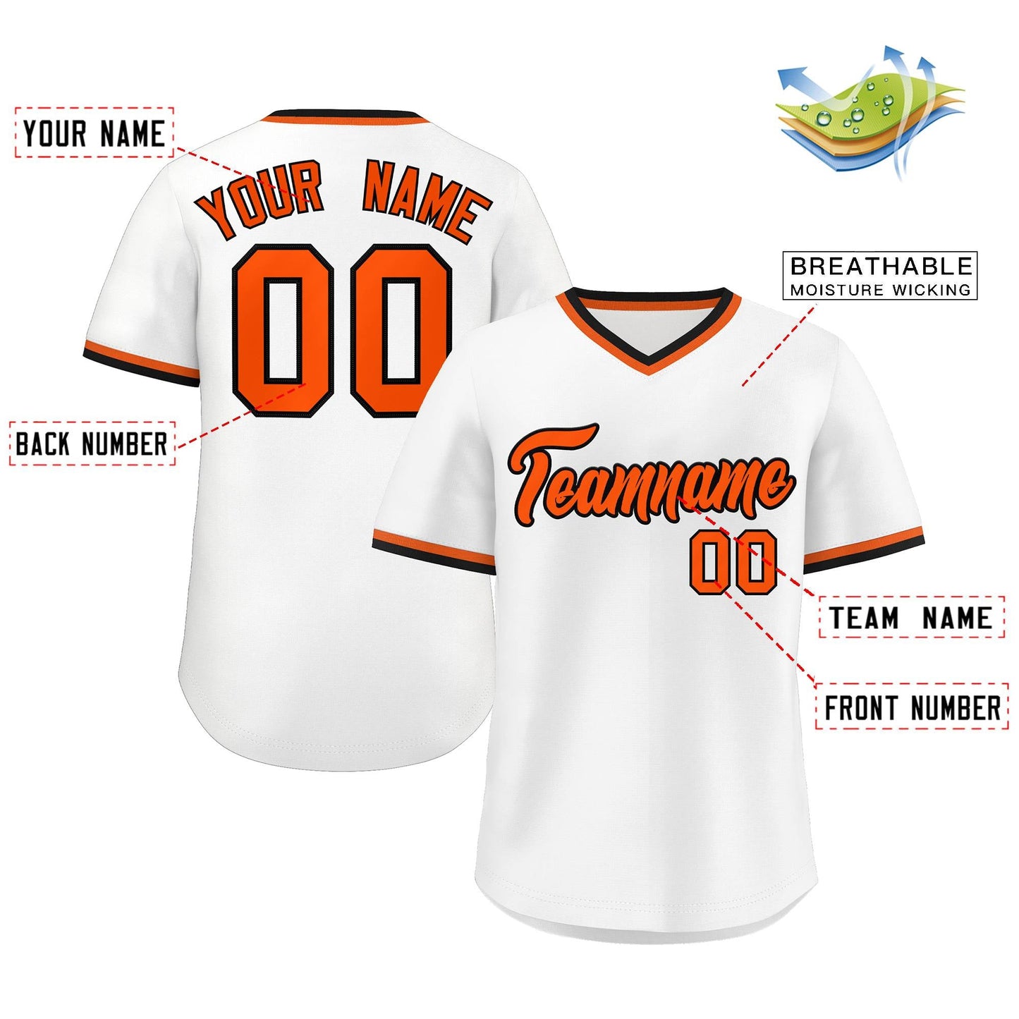 Custom White Orange Classic Style V-Neck Authentic Pullover Baseball Jersey