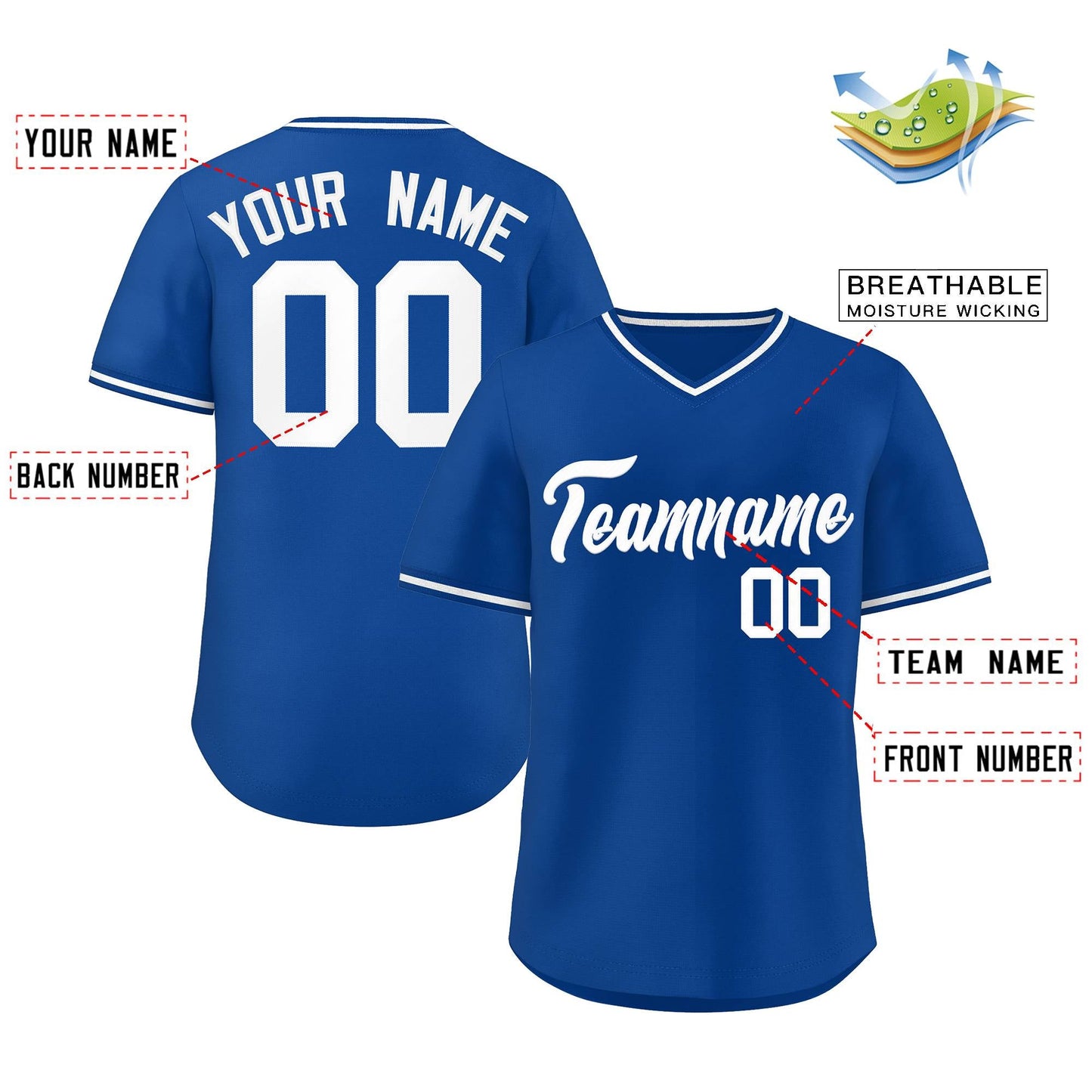 Custom Royal White-Royal Classic Style V-Neck Authentic Pullover Baseball Jersey