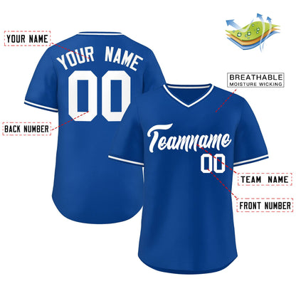 Custom Royal White-Royal Classic Style V-Neck Authentic Pullover Baseball Jersey