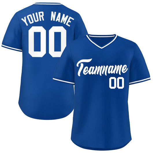 Custom Royal White-Royal Classic Style V-Neck Authentic Pullover Baseball Jersey