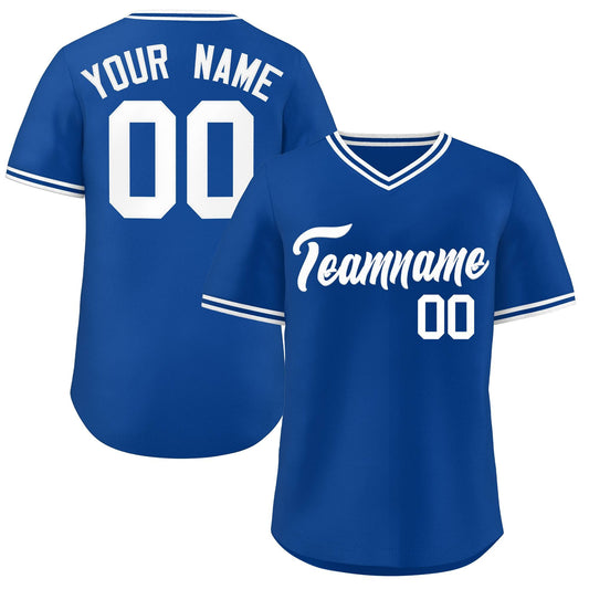 Custom Royal White Classic Style V-Neck Authentic Pullover Baseball Jersey