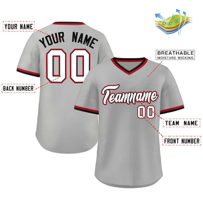 Custom Gray White-Black Classic Style V-Neck Authentic Pullover Baseball Jersey