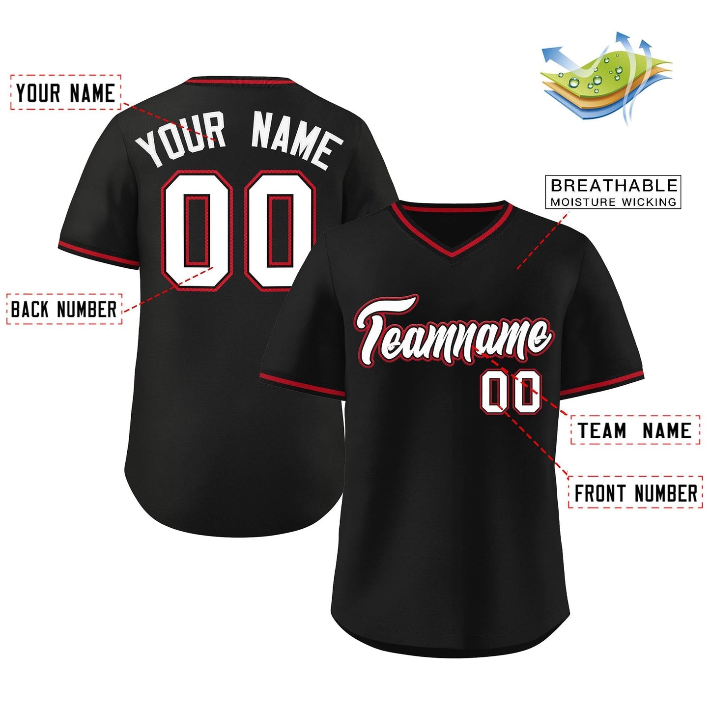 Custom Black Classic Style V-Neck Authentic Pullover Baseball Jersey