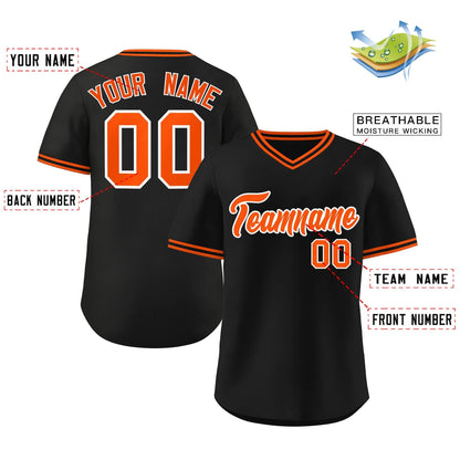 Custom Black Orange Classic Style V-Neck Authentic Pullover Baseball Jersey