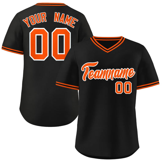 Custom Black Orange Classic Style V-Neck Authentic Pullover Baseball Jersey