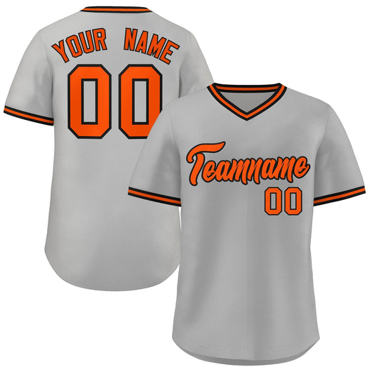 Custom Gray Orange Classic Style V-Neck Authentic Pullover Baseball Jersey