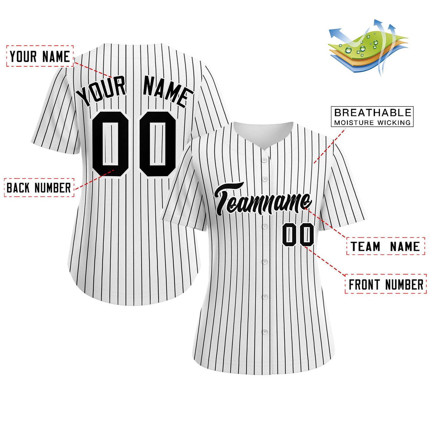 Custom White Black-White Stripe Fashion Baseball Jersey For Women