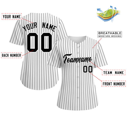 Custom White Black-White Stripe Fashion Baseball Jersey For Women