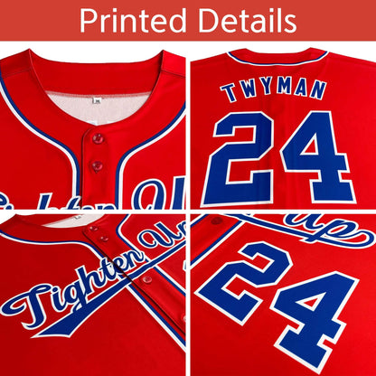 Custom Red Royal Personalized Horizontal Stripe Authentic Pullover Baseball Jersey