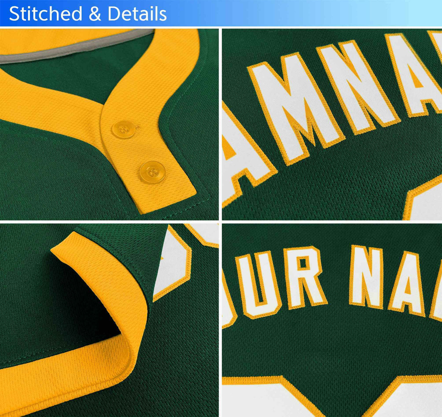 Custom Gold Green-White Classic Style Authentic Two-Button Baseball Jersey