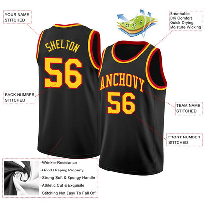 Custom Black Gold-Red Classic Tops Mesh Sport Basketball Jersey