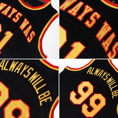 Custom Black Gold-Red Classic Tops Mesh Sport Basketball Jersey