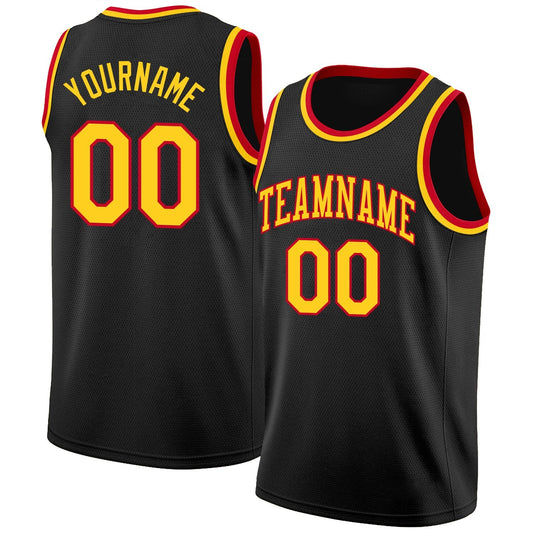 Custom Black Gold-Red Classic Tops Mesh Sport Basketball Jersey