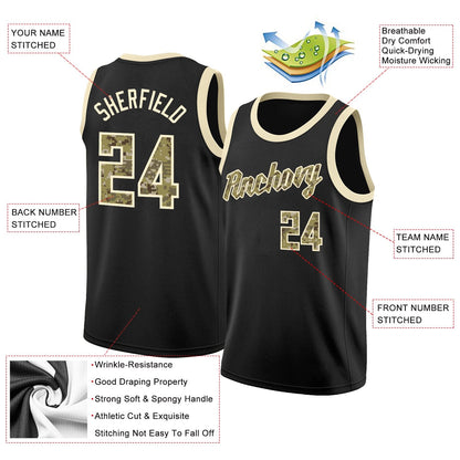 Custom Black Camo-Cream Classic Tops Athletic Basketball Jersey