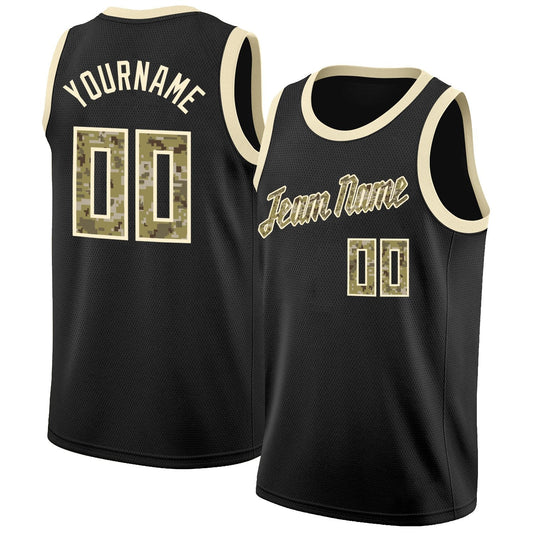 Custom Black Camo-Cream Classic Tops Athletic Basketball Jersey