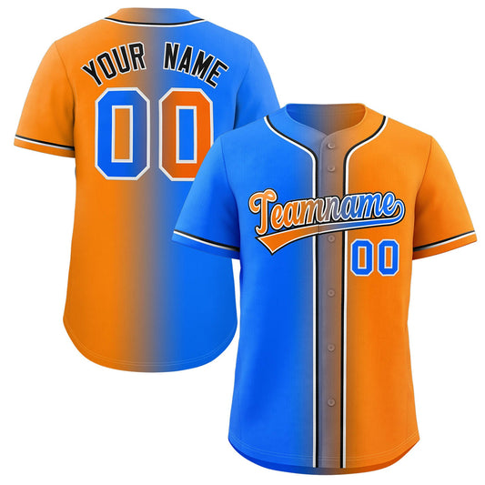 Custom Orange Powder Blue-Black Gradient Fashion Authentic Baseball Jersey