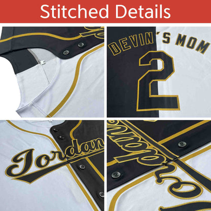 Custom Black White-Khaki Split Fashion Authentic Baseball Jersey